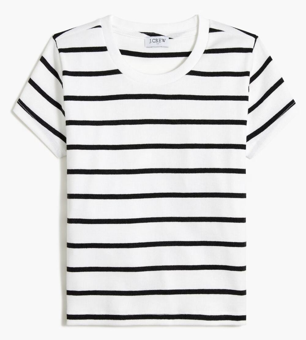 J.Crew Factory Striped Cropped Ribbed Tee White Black XS NWT